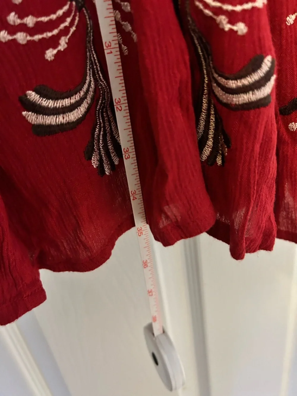 Free People Burgundy Red Embroidered Mesh Sleeve Mini Dress - Picture 13 of 13